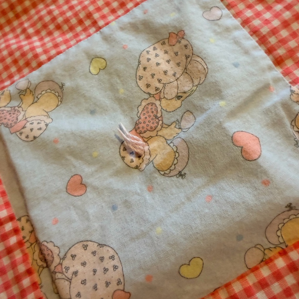 Precious Moments Baby Blanket Quilt with Pink Checkered Patchwork 40x40